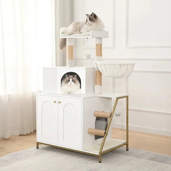 Arbre à chat compact avec meuble à litière