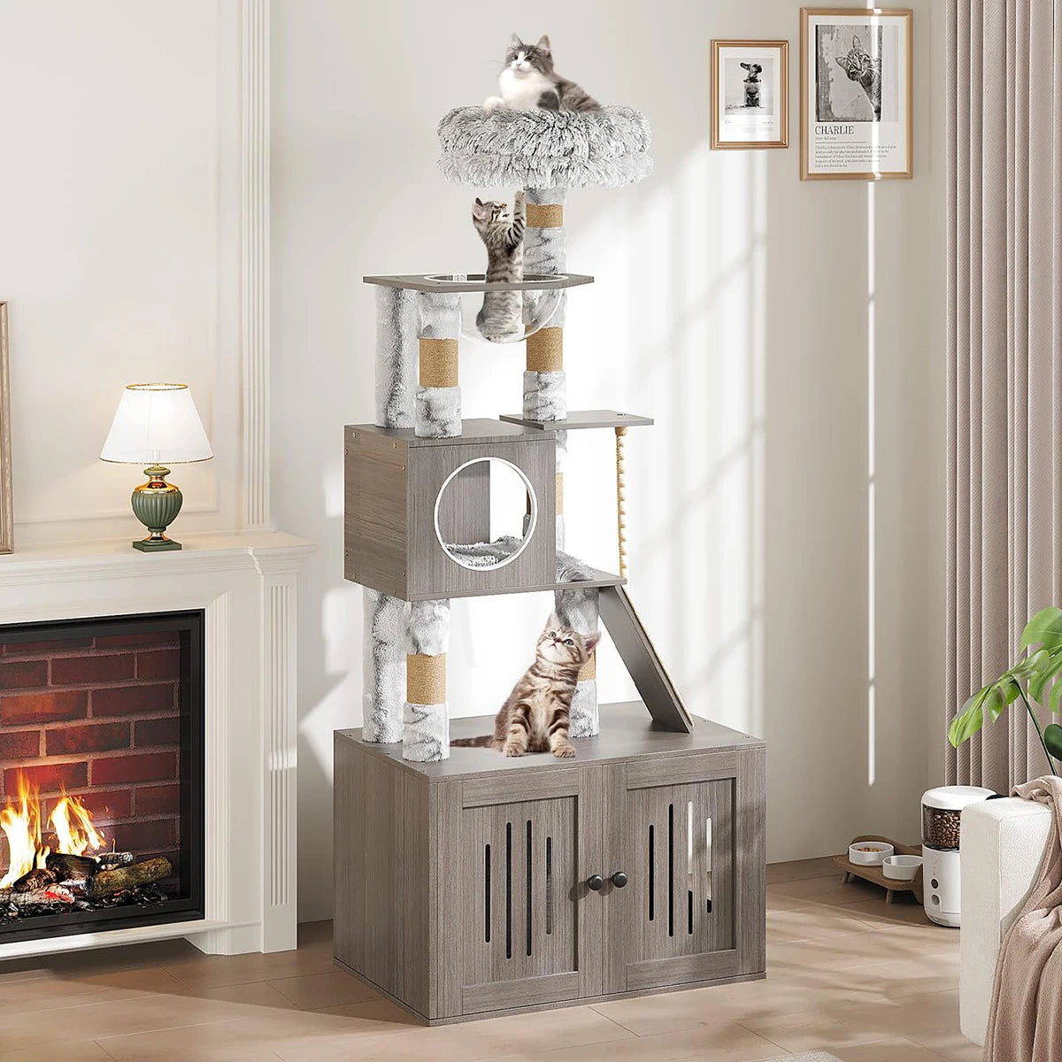 Arbre à Chat avec Meuble à Litière | Gris