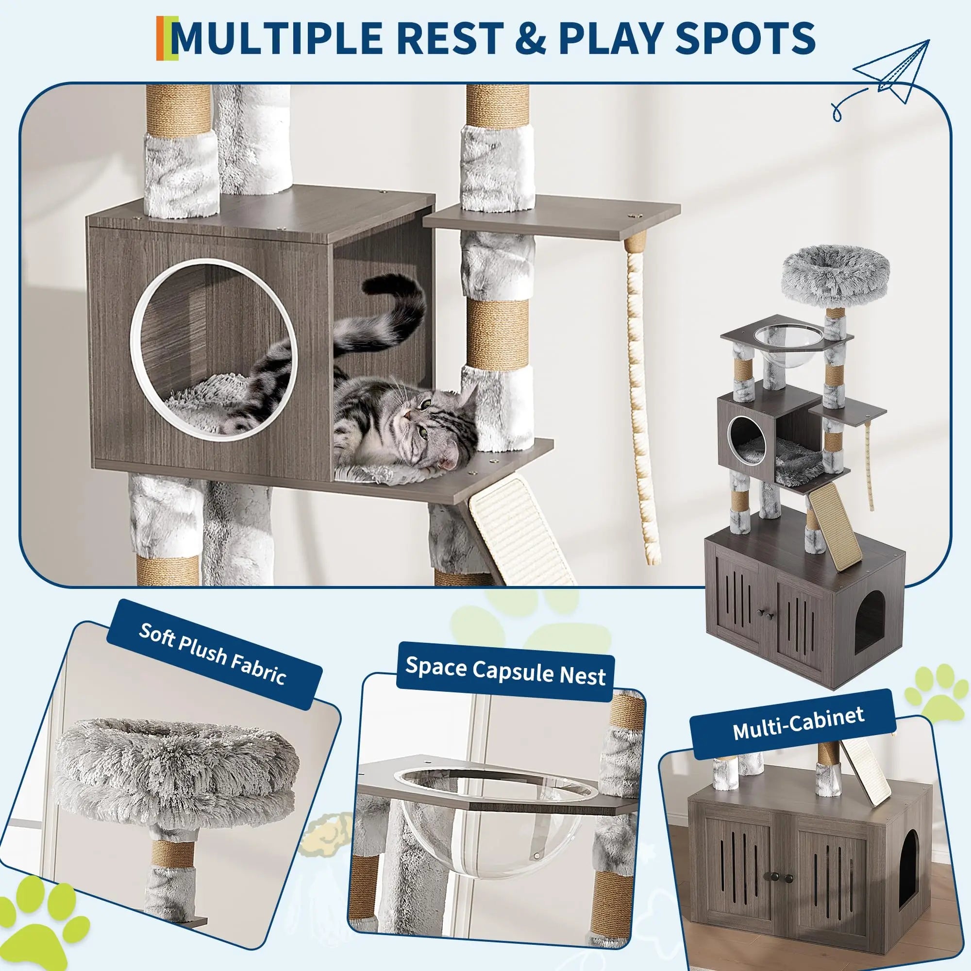 Arbre à Chat avec Meuble à Litière | Gris