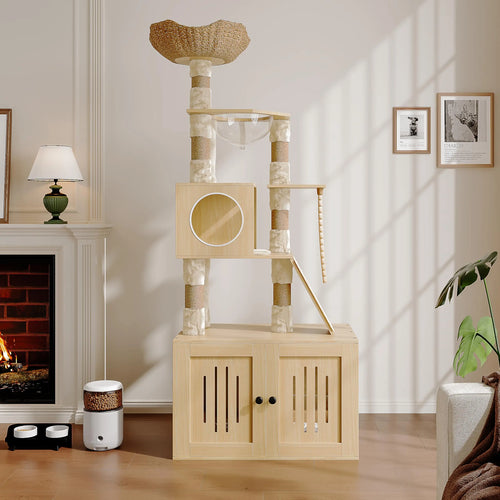 Arbre à chat avec meuble à litière | Beige