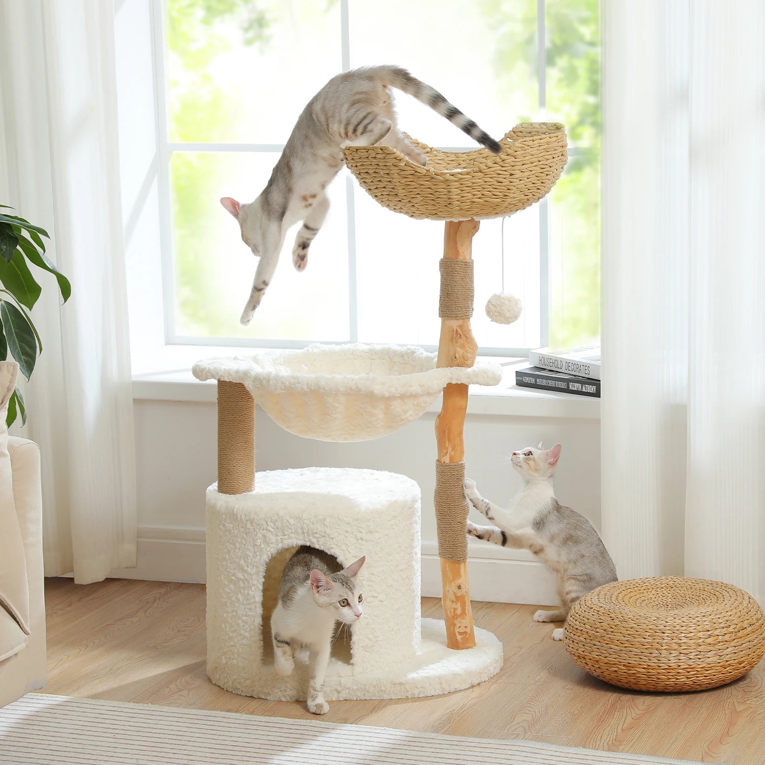 Arbre à chat en bois massif - 97cm