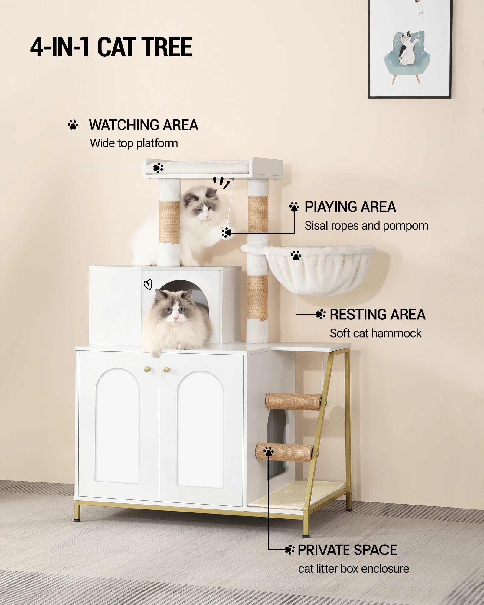 Arbre à Chat avec Meuble à Litière | Confort & Discretion