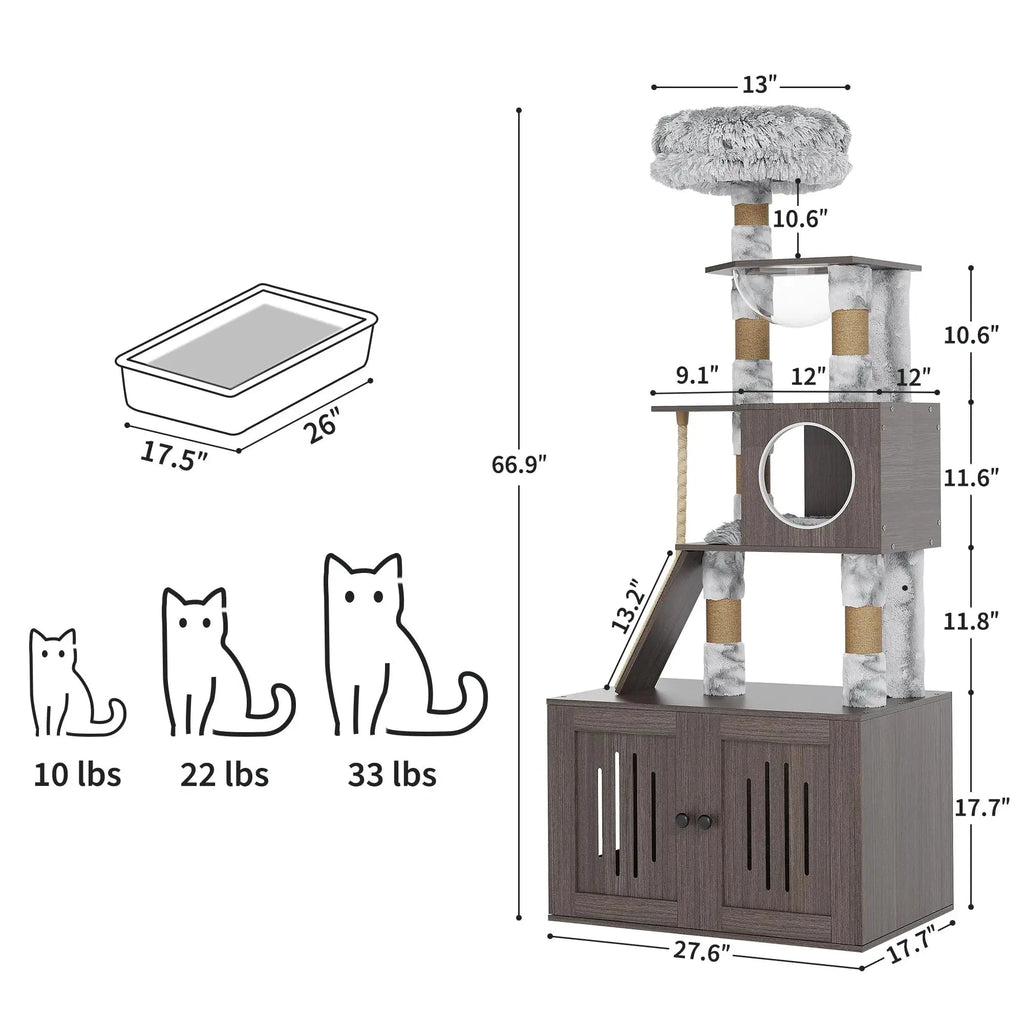 Arbre à chat avec meuble à litière | Gris