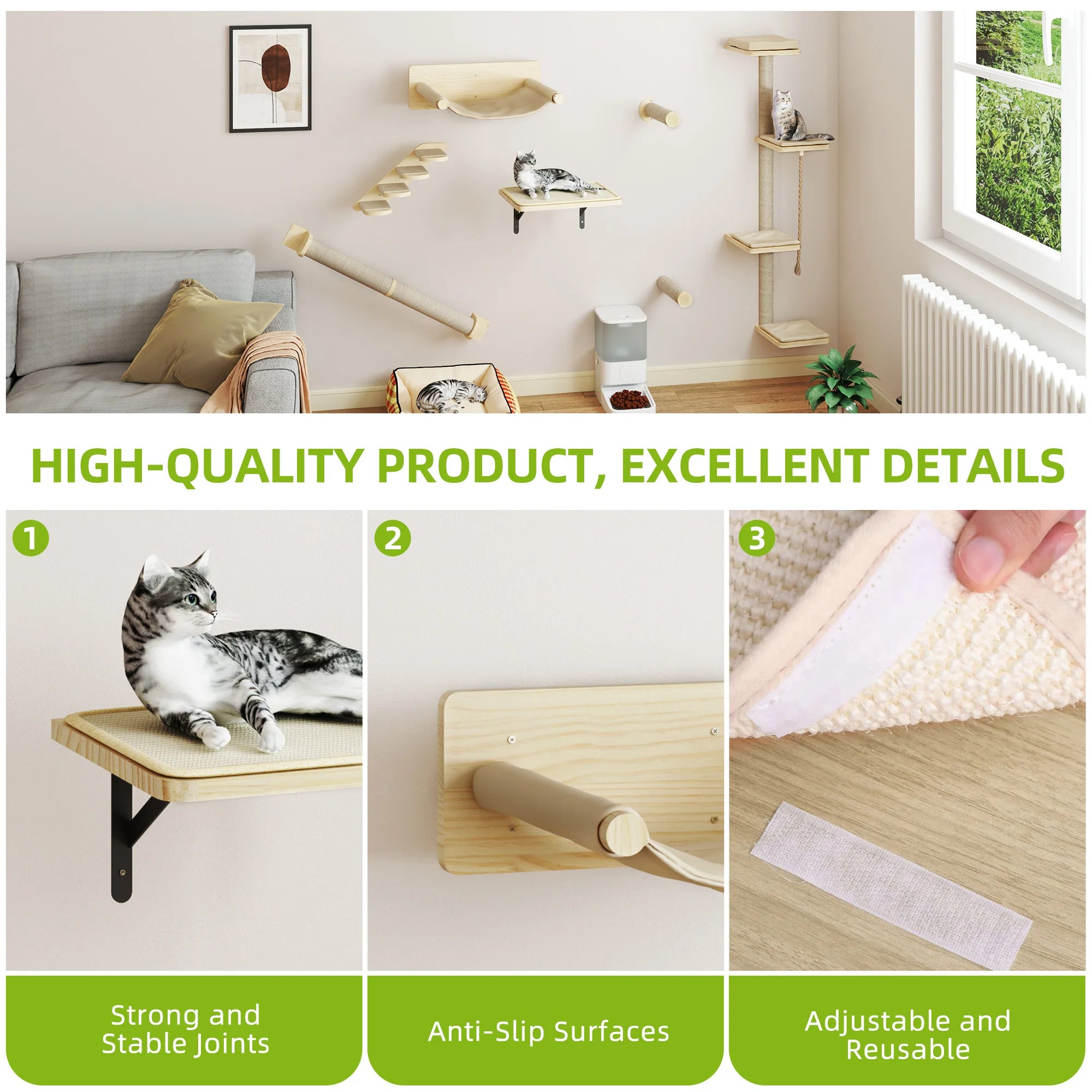 Arbre à Chat Mural | Kit 7 Pièces