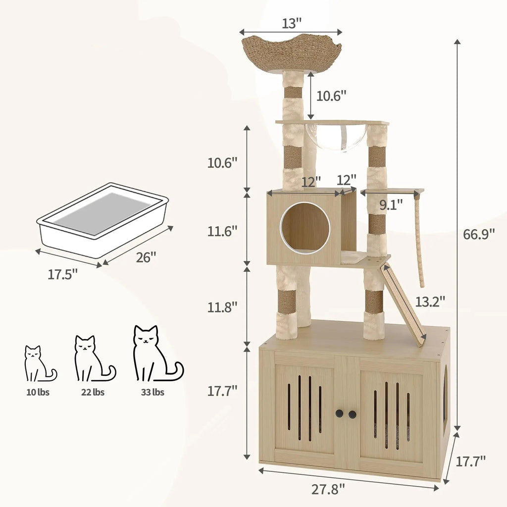Arbre à chat avec meuble à litière | Beige