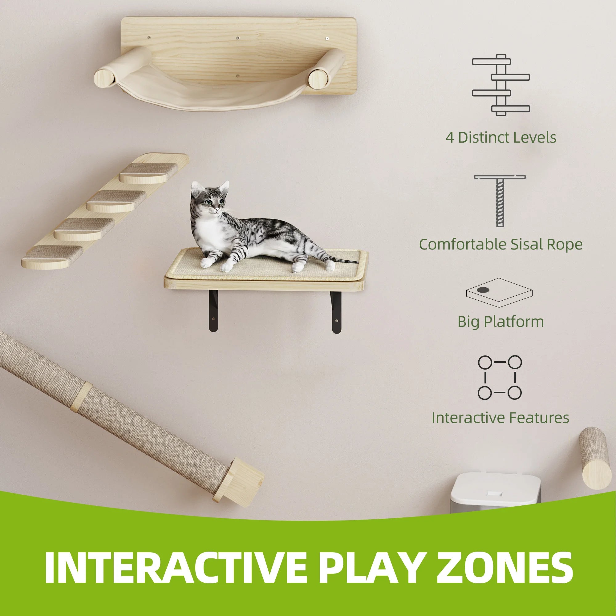 Arbre à Chat Mural | Kit 7 Pièces