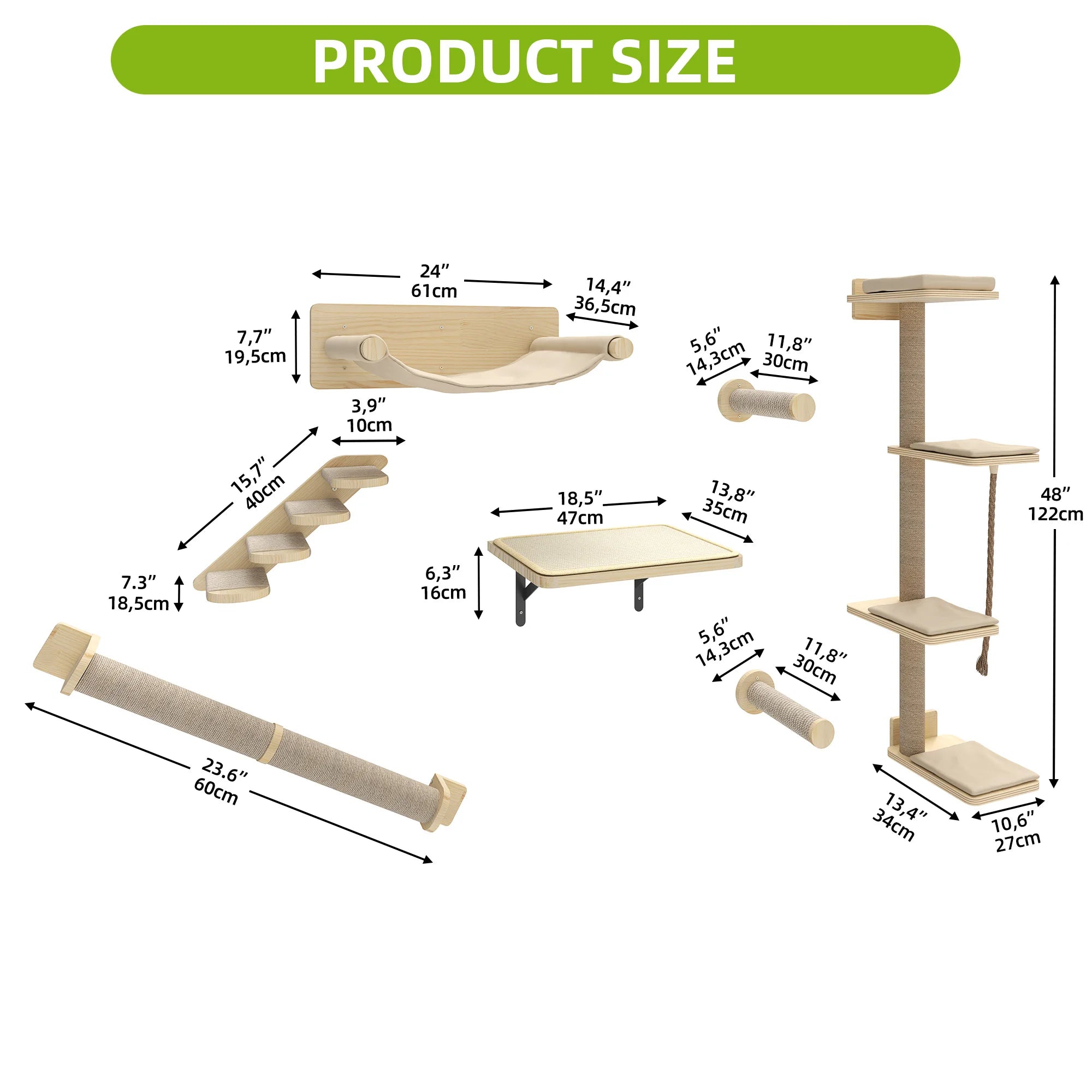 Arbre à Chat Mural | Kit 7 Pièces