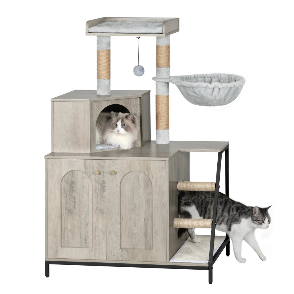 Arbre à chat compact avec meuble à litière