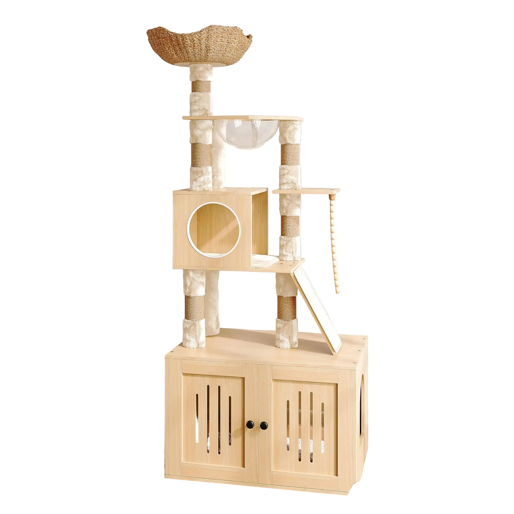 Arbre à chat avec meuble à litière | Beige