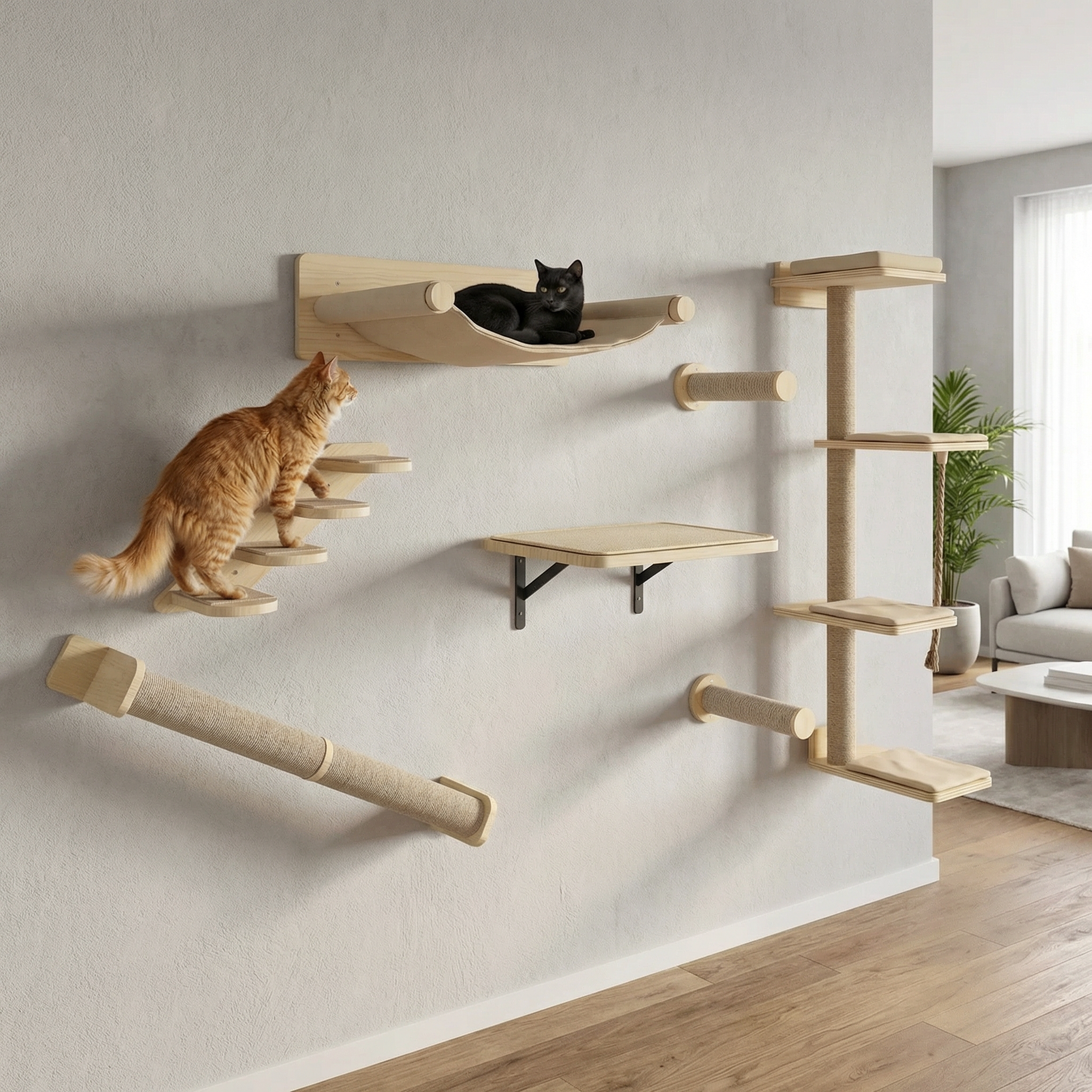 Kit d'arbre à chat mural | 7 Pièces