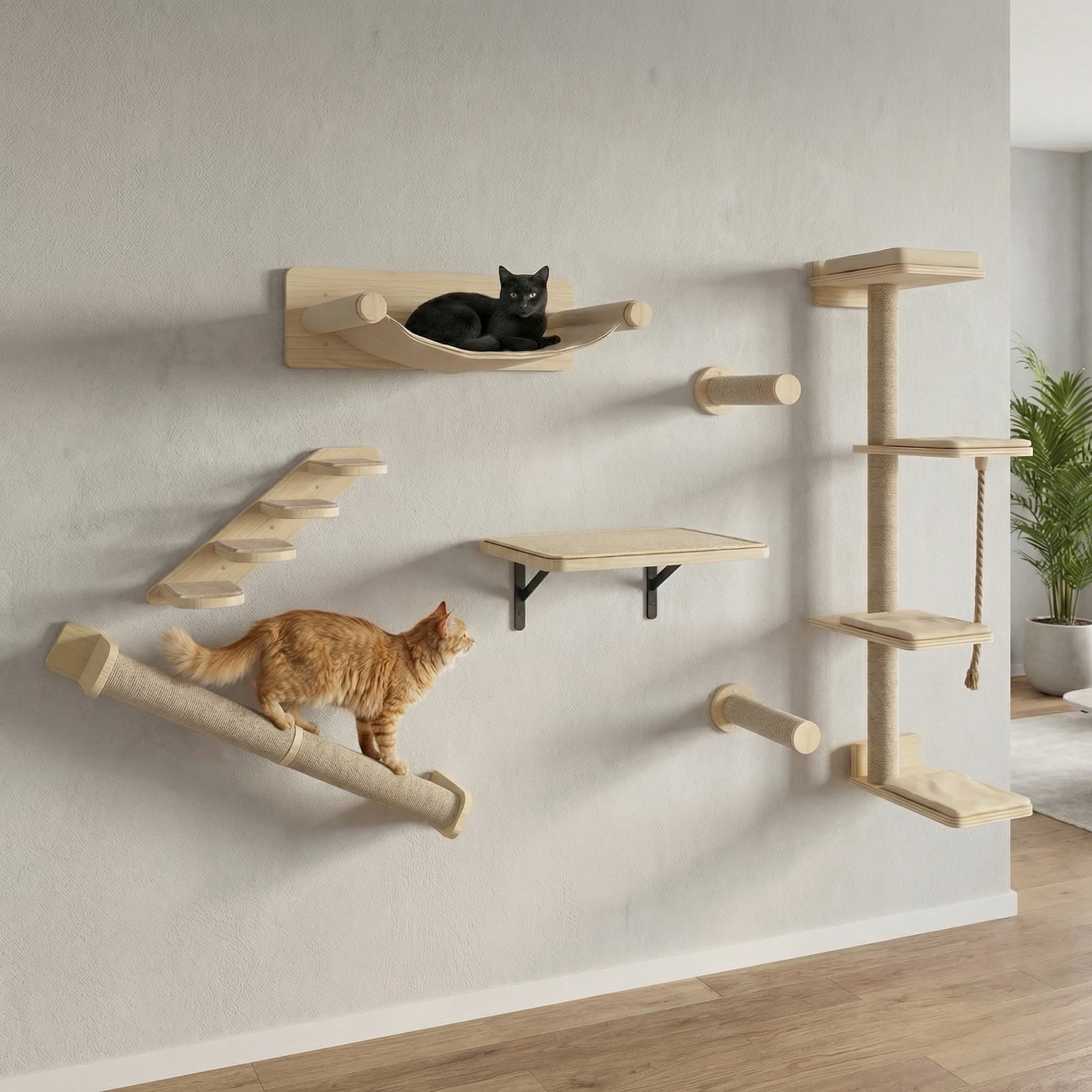 Kit d'arbre à chat mural | 7 Pièces
